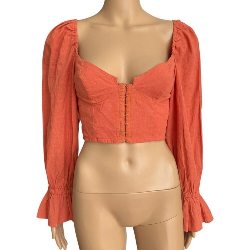 Urban Outfitters Orange Long Sleeve Crop Fish hook Bustier Top